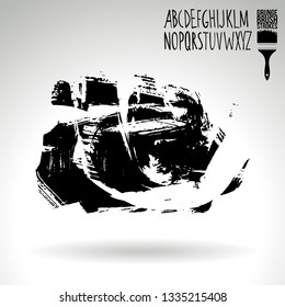 Black brush stroke and handwritten alphabet. Grunge vector abstract hand - painted element. Underline and border design.