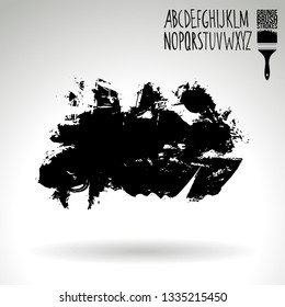 Black brush stroke and handwritten alphabet. Grunge vector abstract hand - painted element. Underline and border design.