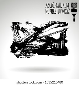 Black brush stroke and handwritten alphabet. Grunge vector abstract hand - painted element. Underline and border design.