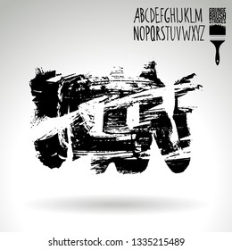 Black brush stroke and handwritten alphabet. Grunge vector abstract hand - painted element. Underline and border design.