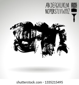 Black brush stroke and handwritten alphabet. Grunge vector abstract hand - painted element. Underline and border design.