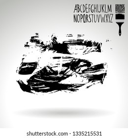 Black brush stroke and handwritten alphabet. Grunge vector abstract hand - painted element. Underline and border design.