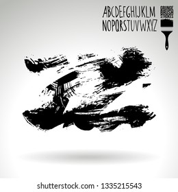 Black brush stroke and handwritten alphabet. Grunge vector abstract hand - painted element. Underline and border design.