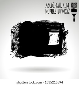Black brush stroke and handwritten alphabet. Grunge vector abstract hand - painted element. Underline and border design.
