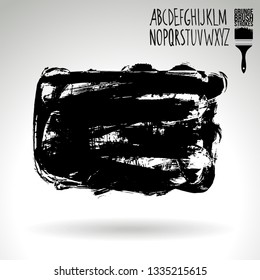 Black brush stroke and handwritten alphabet. Grunge vector abstract hand - painted element. Underline and border design.