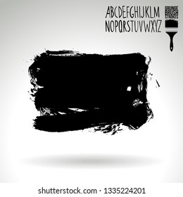 Black brush stroke and handwritten alphabet. Grunge vector abstract hand - painted element. Underline and border design.