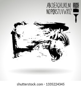Black brush stroke and handwritten alphabet. Grunge vector abstract hand - painted element. Underline and border design.