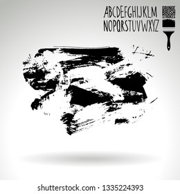 Black brush stroke and handwritten alphabet. Grunge vector abstract hand - painted element. Underline and border design.