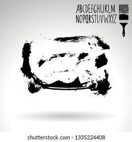 Black brush stroke and handwritten alphabet. Grunge vector abstract hand - painted element. Underline and border design.