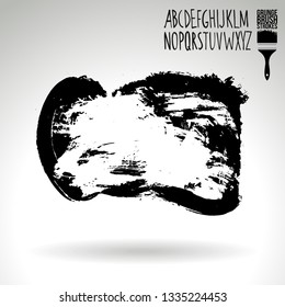 Black brush stroke and handwritten alphabet. Grunge vector abstract hand - painted element. Underline and border design.