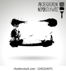 Black brush stroke and handwritten alphabet. Grunge vector abstract hand - painted element. Underline and border design.