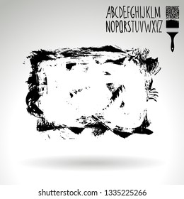Black brush stroke and handwritten alphabet. Grunge vector abstract hand - painted element. Underline and border design.