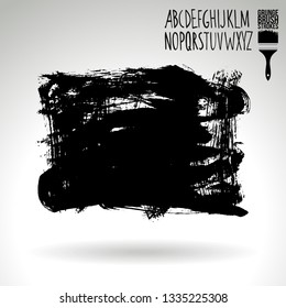 Black brush stroke and handwritten alphabet. Grunge vector abstract hand - painted element. Underline and border design.