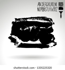 Black brush stroke and handwritten alphabet. Grunge vector abstract hand - painted element. Underline and border design.