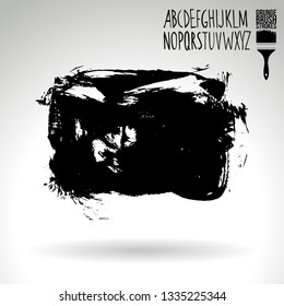 Black brush stroke and handwritten alphabet. Grunge vector abstract hand - painted element. Underline and border design.