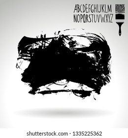 Black brush stroke and handwritten alphabet. Grunge vector abstract hand - painted element. Underline and border design.