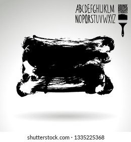 Black brush stroke and handwritten alphabet. Grunge vector abstract hand - painted element. Underline and border design.
