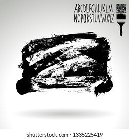 Black brush stroke and handwritten alphabet. Grunge vector abstract hand - painted element. Underline and border design.