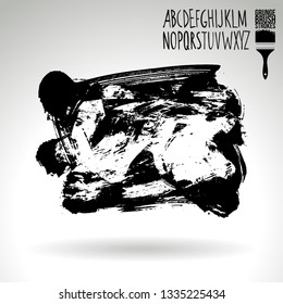 Black brush stroke and handwritten alphabet. Grunge vector abstract hand - painted element. Underline and border design.