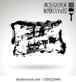 Black brush stroke and handwritten alphabet. Grunge vector abstract hand - painted element. Underline and border design.