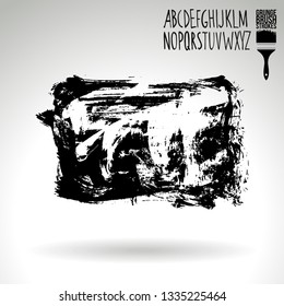 Black brush stroke and handwritten alphabet. Grunge vector abstract hand - painted element. Underline and border design.