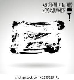 Black brush stroke and handwritten alphabet. Grunge vector abstract hand - painted element. Underline and border design.