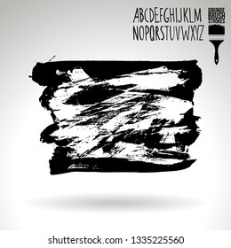 Black brush stroke and handwritten alphabet. Grunge vector abstract hand - painted element. Underline and border design.