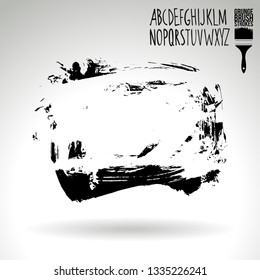 Black brush stroke and handwritten alphabet. Grunge vector abstract hand - painted element. Underline and border design.