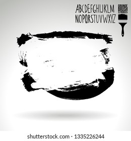 Black brush stroke and handwritten alphabet. Grunge vector abstract hand - painted element. Underline and border design.