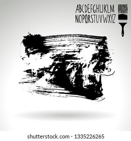 Black brush stroke and handwritten alphabet. Grunge vector abstract hand - painted element. Underline and border design.