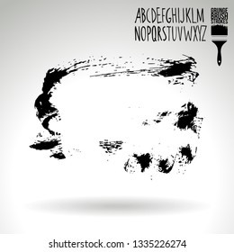 Black brush stroke and handwritten alphabet. Grunge vector abstract hand - painted element. Underline and border design.