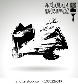 Black brush stroke and handwritten alphabet. Grunge vector abstract hand - painted element. Underline and border design.