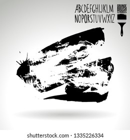 Black brush stroke and handwritten alphabet. Grunge vector abstract hand - painted element. Underline and border design.