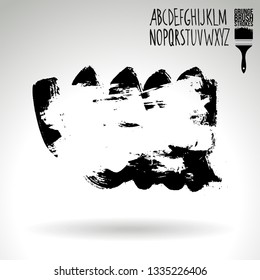 Black brush stroke and handwritten alphabet. Grunge vector abstract hand - painted element. Underline and border design.