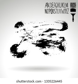 Black brush stroke and handwritten alphabet. Grunge vector abstract hand - painted element. Underline and border design.