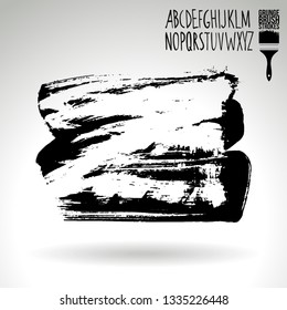 Black brush stroke and handwritten alphabet. Grunge vector abstract hand - painted element. Underline and border design.