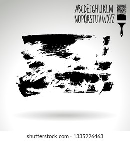 Black brush stroke and handwritten alphabet. Grunge vector abstract hand - painted element. Underline and border design.