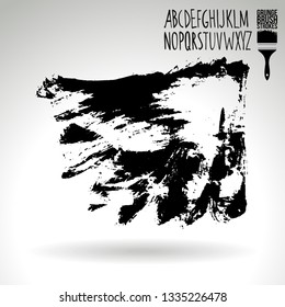 Black brush stroke and handwritten alphabet. Grunge vector abstract hand - painted element. Underline and border design.