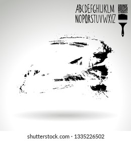 Black brush stroke and handwritten alphabet. Grunge vector abstract hand - painted element. Underline and border design.