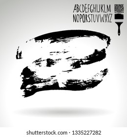 Black brush stroke and handwritten alphabet. Grunge vector abstract hand - painted element. Underline and border design.