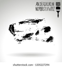 Black brush stroke and handwritten alphabet. Grunge vector abstract hand - painted element. Underline and border design.