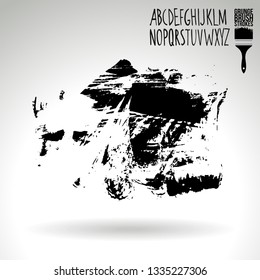 Black brush stroke and handwritten alphabet. Grunge vector abstract hand - painted element. Underline and border design.
