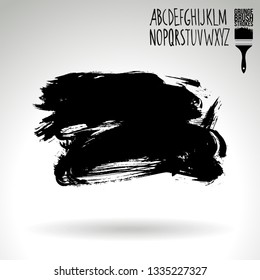 Black brush stroke and handwritten alphabet. Grunge vector abstract hand - painted element. Underline and border design.