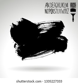 Black brush stroke and handwritten alphabet. Grunge vector abstract hand - painted element. Underline and border design.