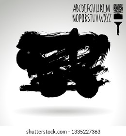 Black brush stroke and handwritten alphabet. Grunge vector abstract hand - painted element. Underline and border design.