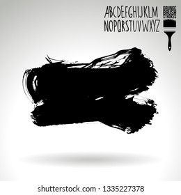 Black brush stroke and handwritten alphabet. Grunge vector abstract hand - painted element. Underline and border design.