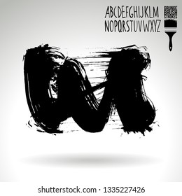 Black brush stroke and handwritten alphabet. Grunge vector abstract hand - painted element. Underline and border design.