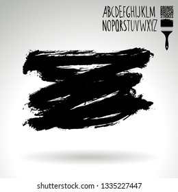 Black brush stroke and handwritten alphabet. Grunge vector abstract hand - painted element. Underline and border design.