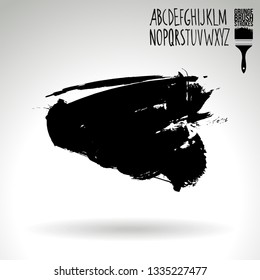 Black brush stroke and handwritten alphabet. Grunge vector abstract hand - painted element. Underline and border design.