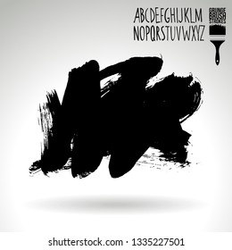Black brush stroke and handwritten alphabet. Grunge vector abstract hand - painted element. Underline and border design.